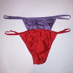 Set of 2 Victoria Secret Panty V String Thong XXL 2X Red Purple Solid New